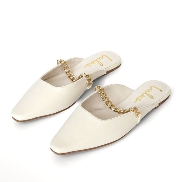 Lulus Lavareta White Chain Pointed-Toe Loafer Slides Cream Off-White Size 7.5 - Picture 1 of 16